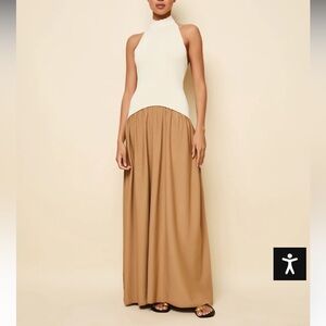 Solid & Striped Halter Soglio Dress Ecru Camel